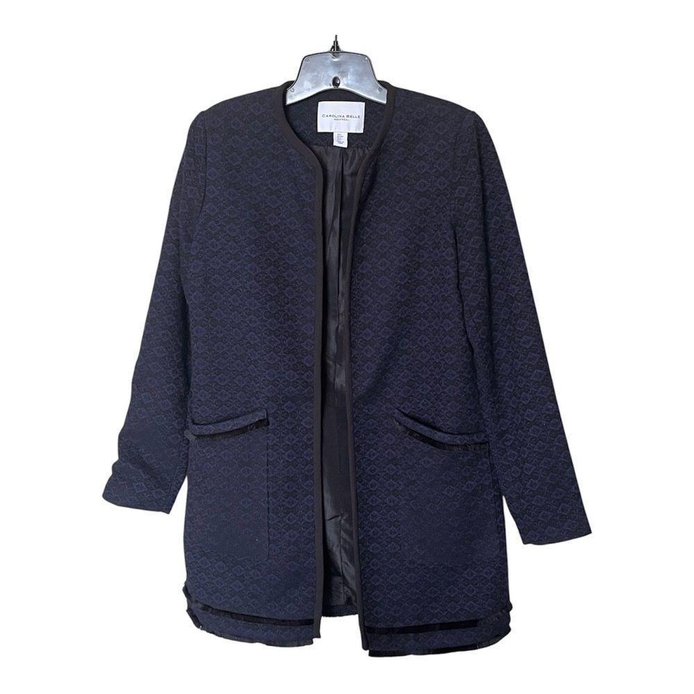 Carolina Belle Purple And Black Jacquard Long Sleeve Open Front Blazer Size S
